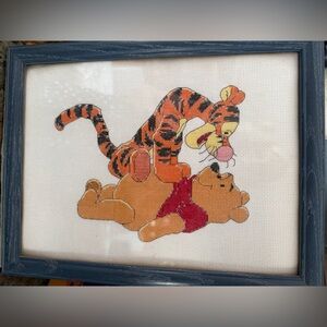 Vintage Finished Framed Tigger and Pooh Cross-Stitch Art Needle Point Disney